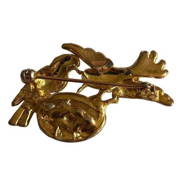 Vintage Gold Tone Bird Brooch/Pin With Faux Pearl Eggs In Nest - Picture 2 of 5